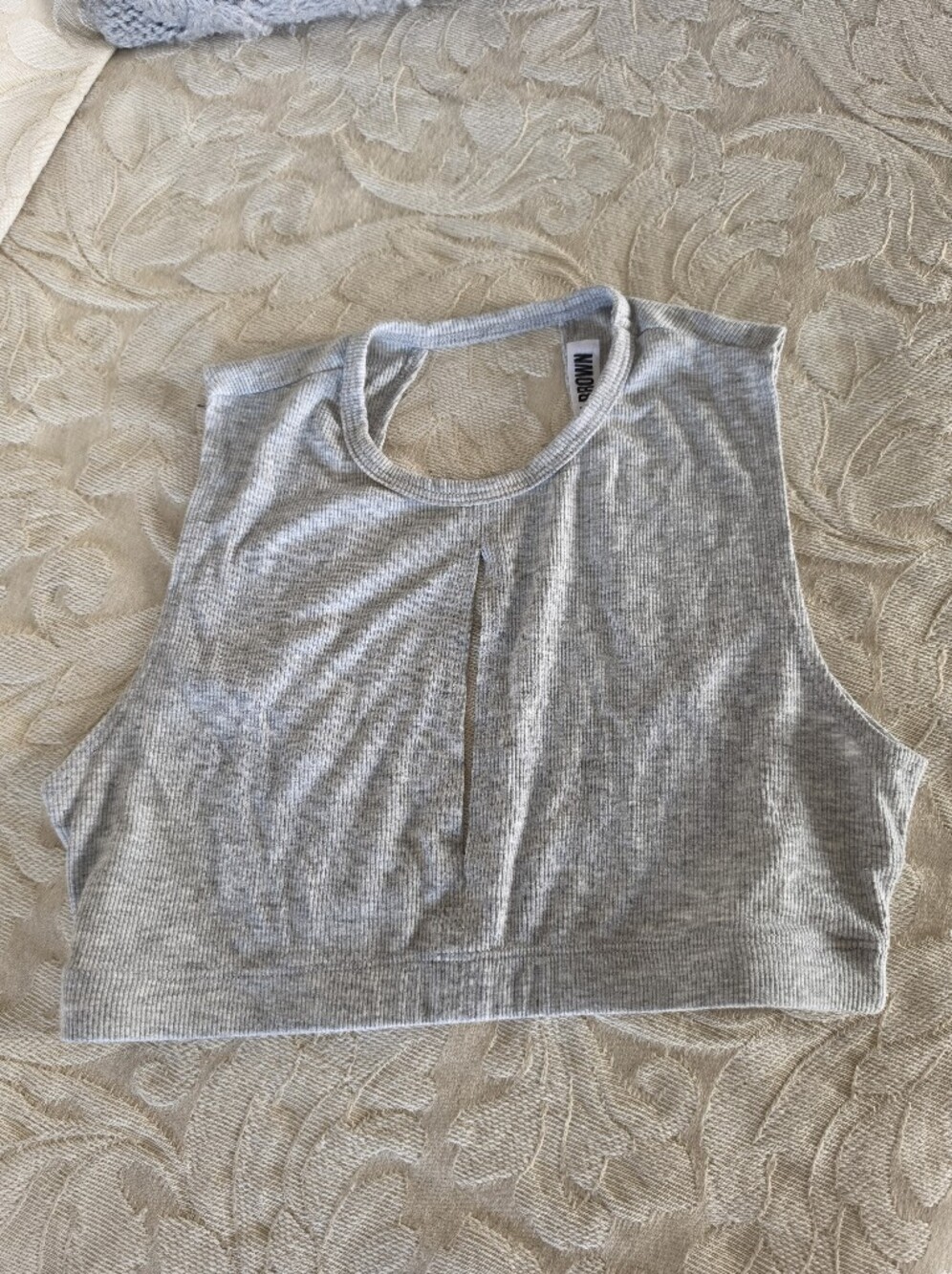 Joah Brown Light Gray Ribbed Crop Tank with Center Pleat